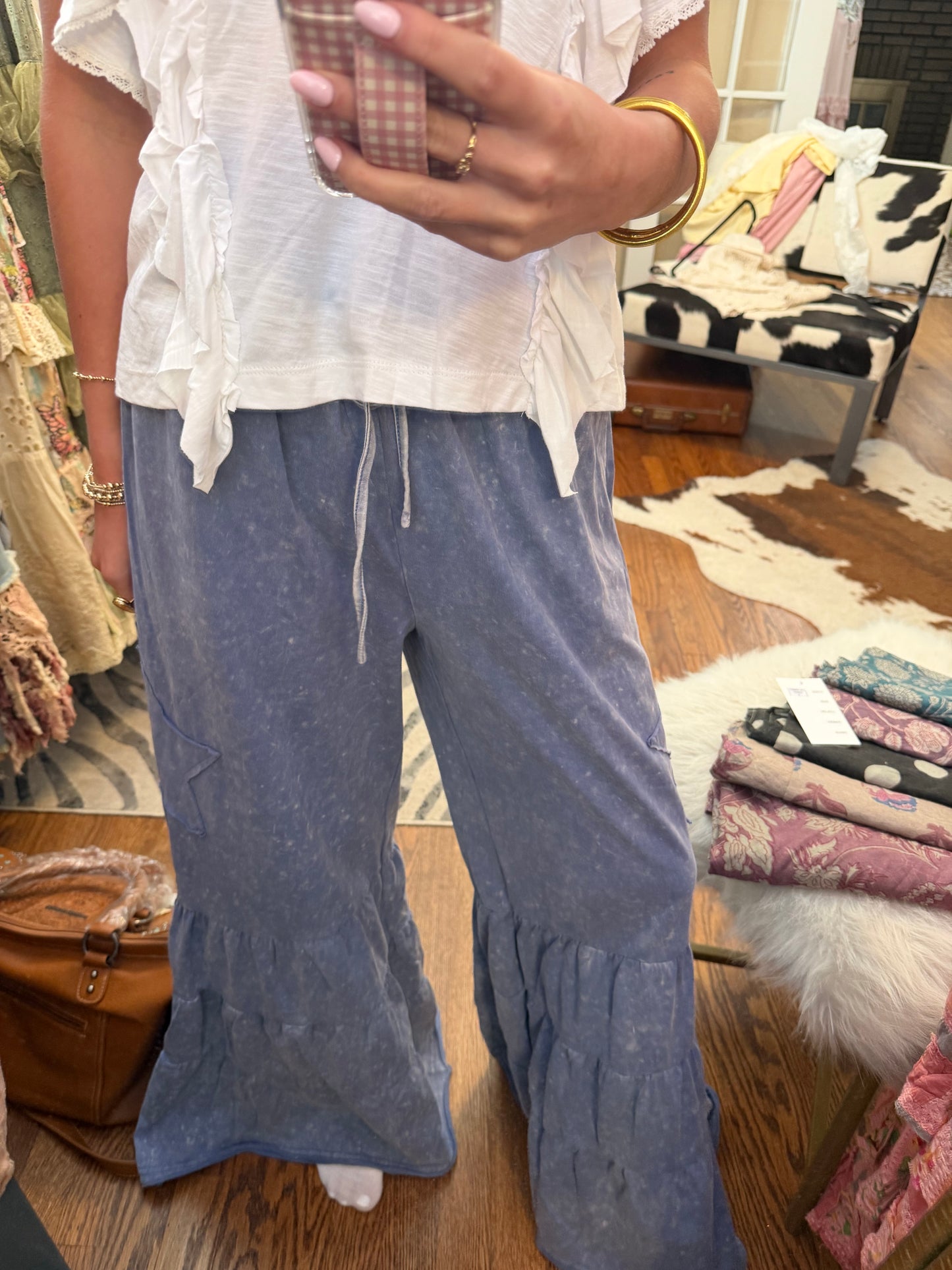 MITTOSHOP blue flowy pants with star
