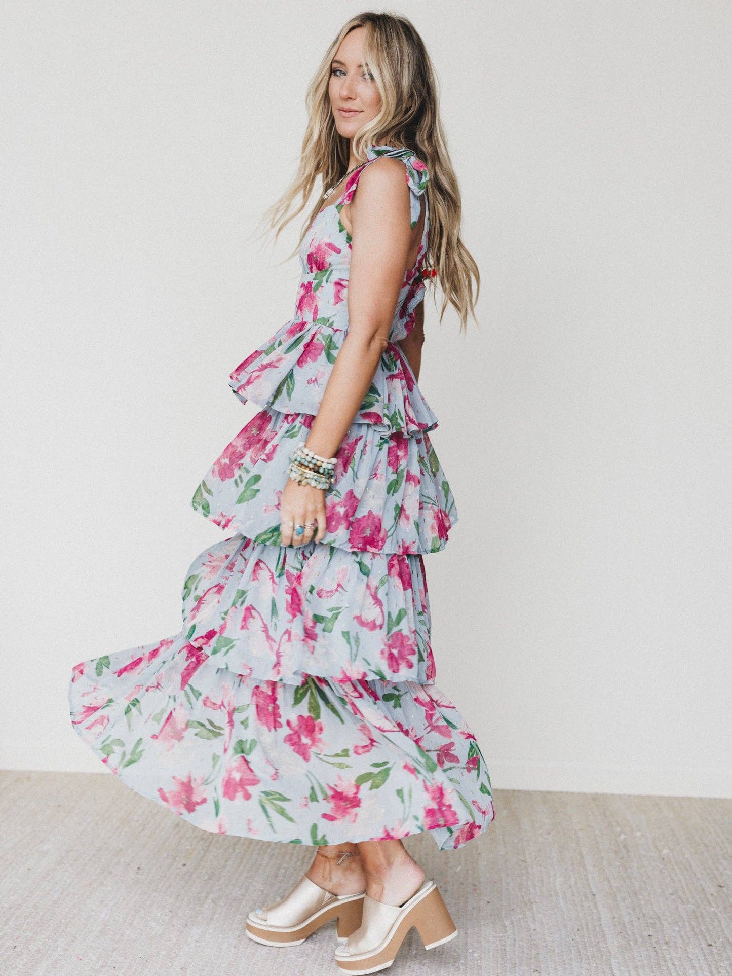 Lila Bloom Maxi Dress - Dusty Blue