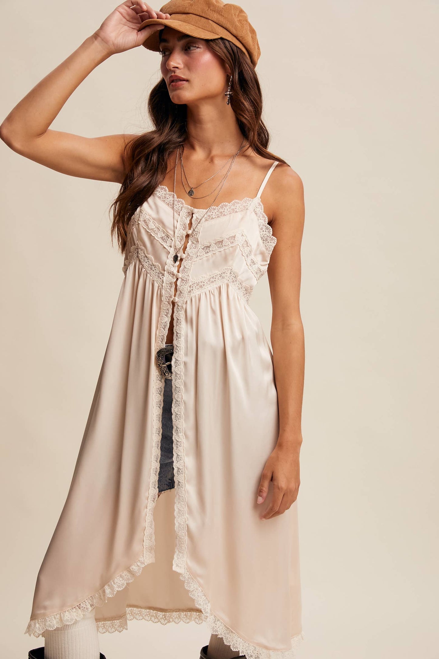 Lace Trim Maxi Cami Top LVT023