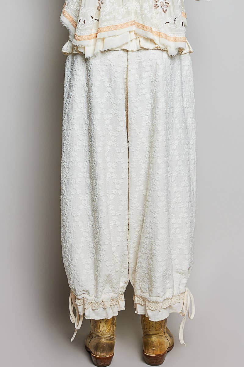 High-Rise Lace Ruffle Elastic Waistband Jogger Pants
