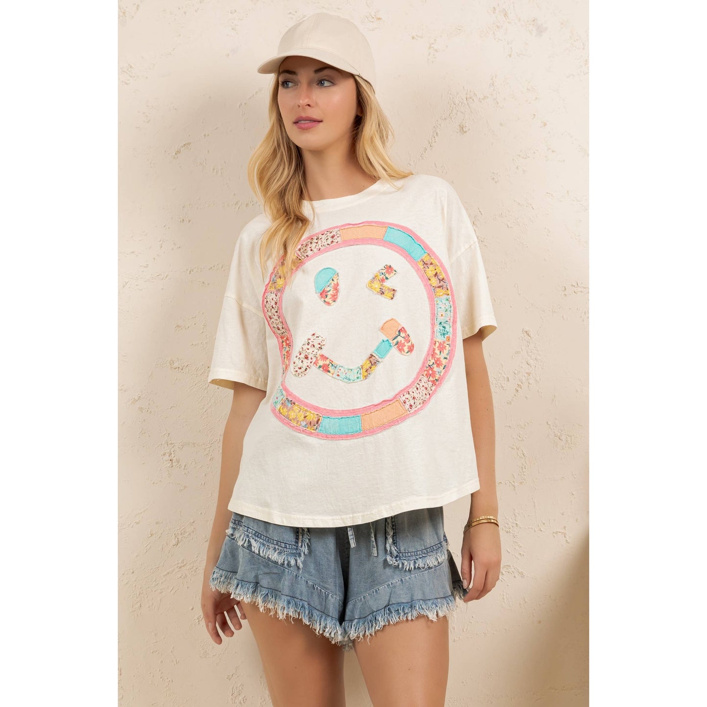 BOHO PATCHWORK SMILEY TEE (ST7737)