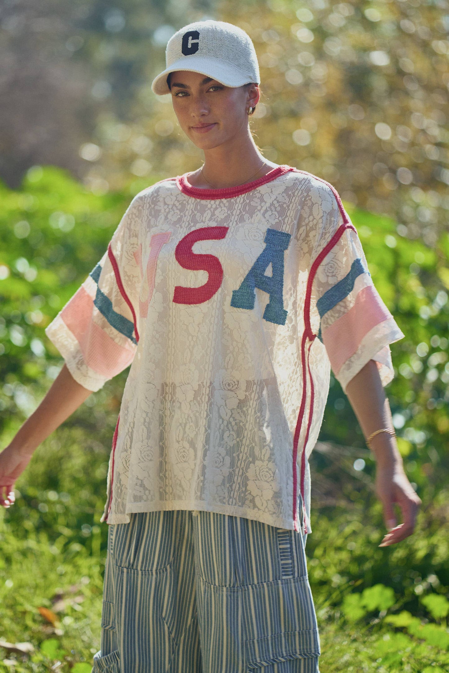 USA PATCHWORK LACE TOP WITH INNER TANK TOP