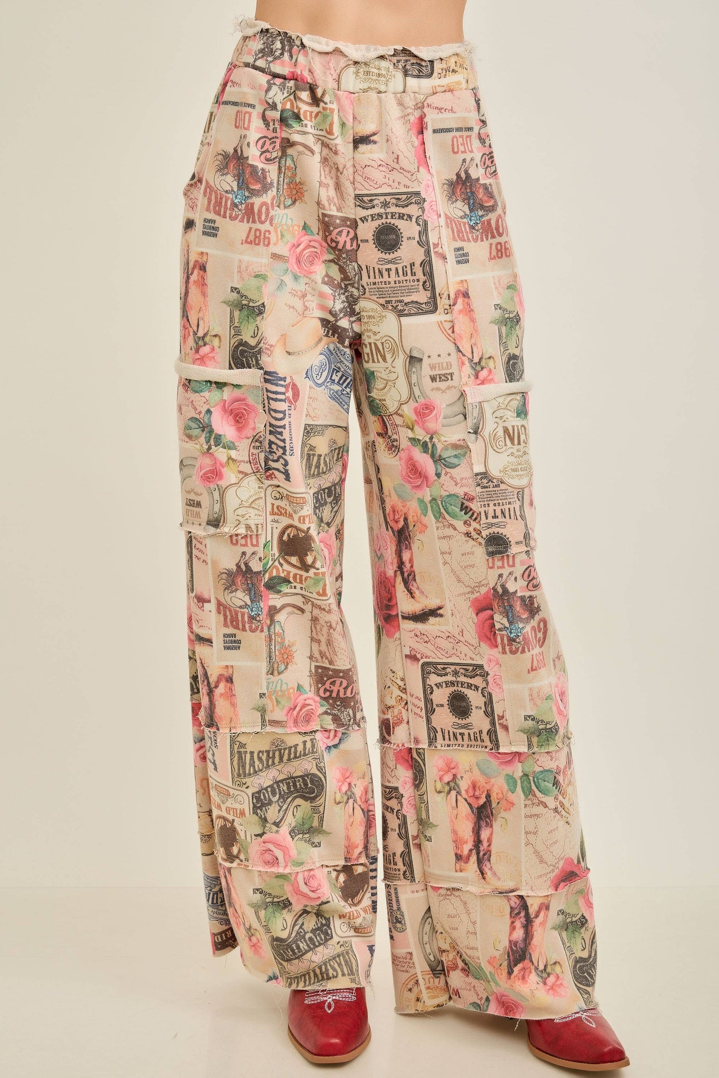 Vintage-inspired Collage Printed Terry Lounge Pants
