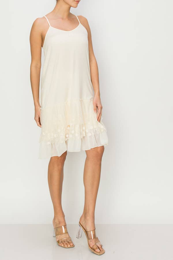 Layered Lace Hem Slip Dress / Extender-4672 BEIGE