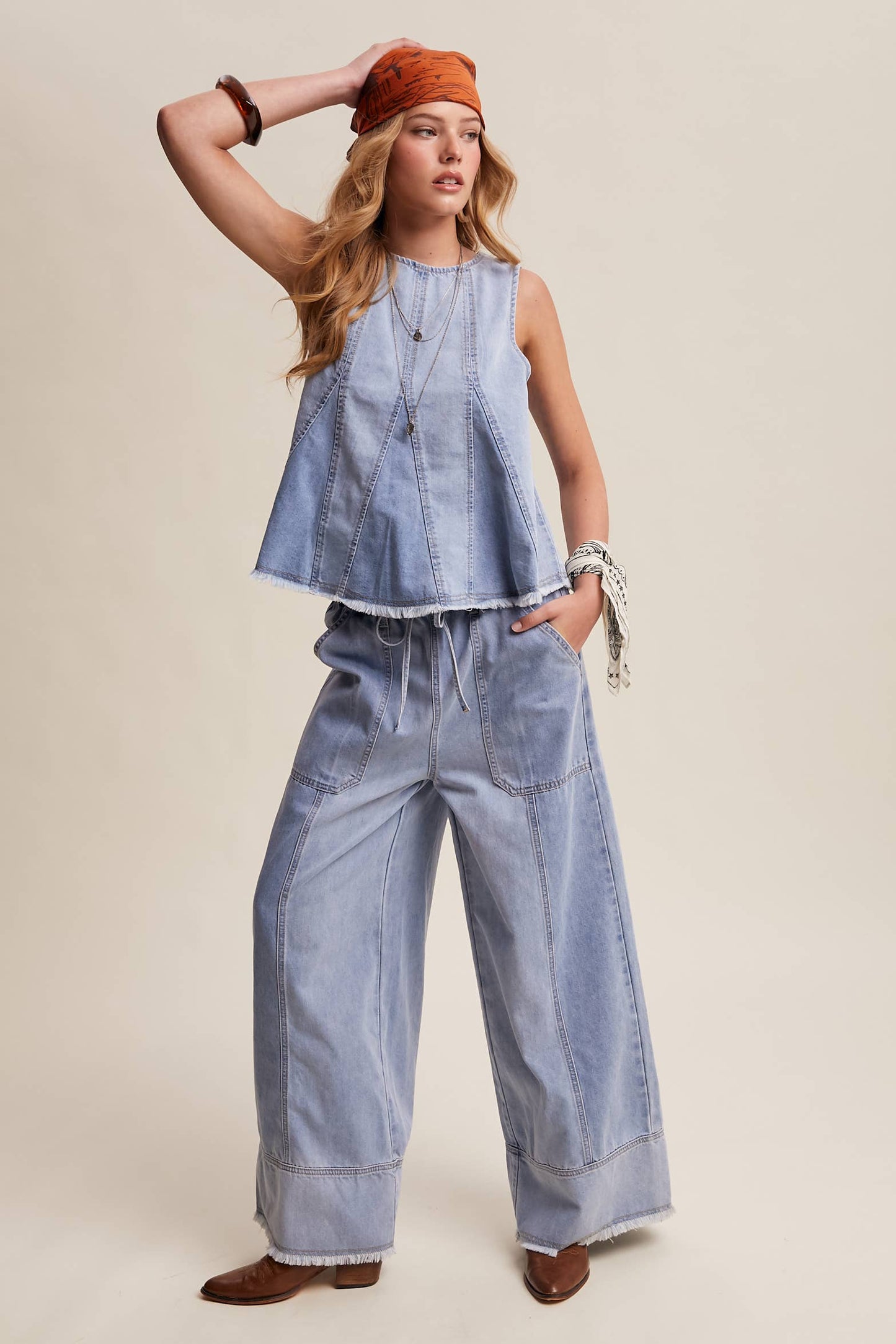 Washed Denim Tank & Wide-Leg Pants Set LSET170