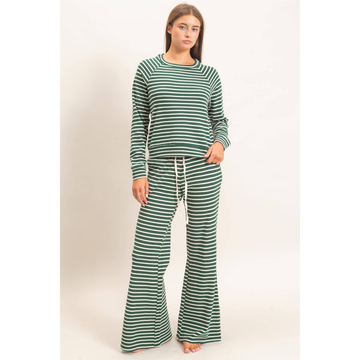 Low Rise Striped Waffle Knit Pants