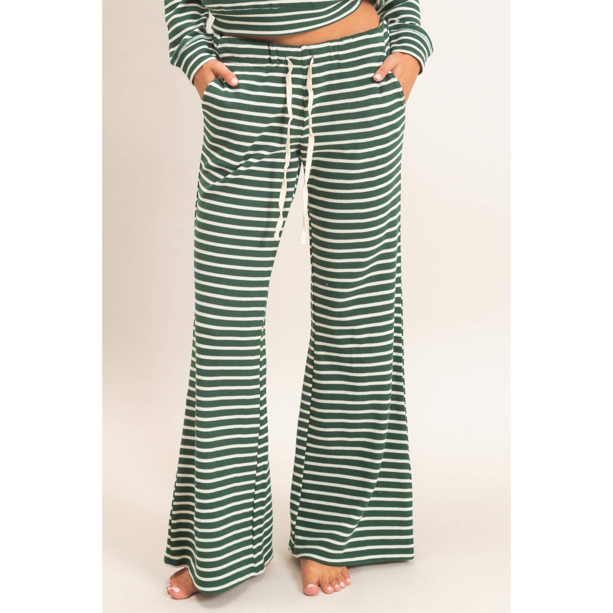 Low Rise Striped Waffle Knit Pants