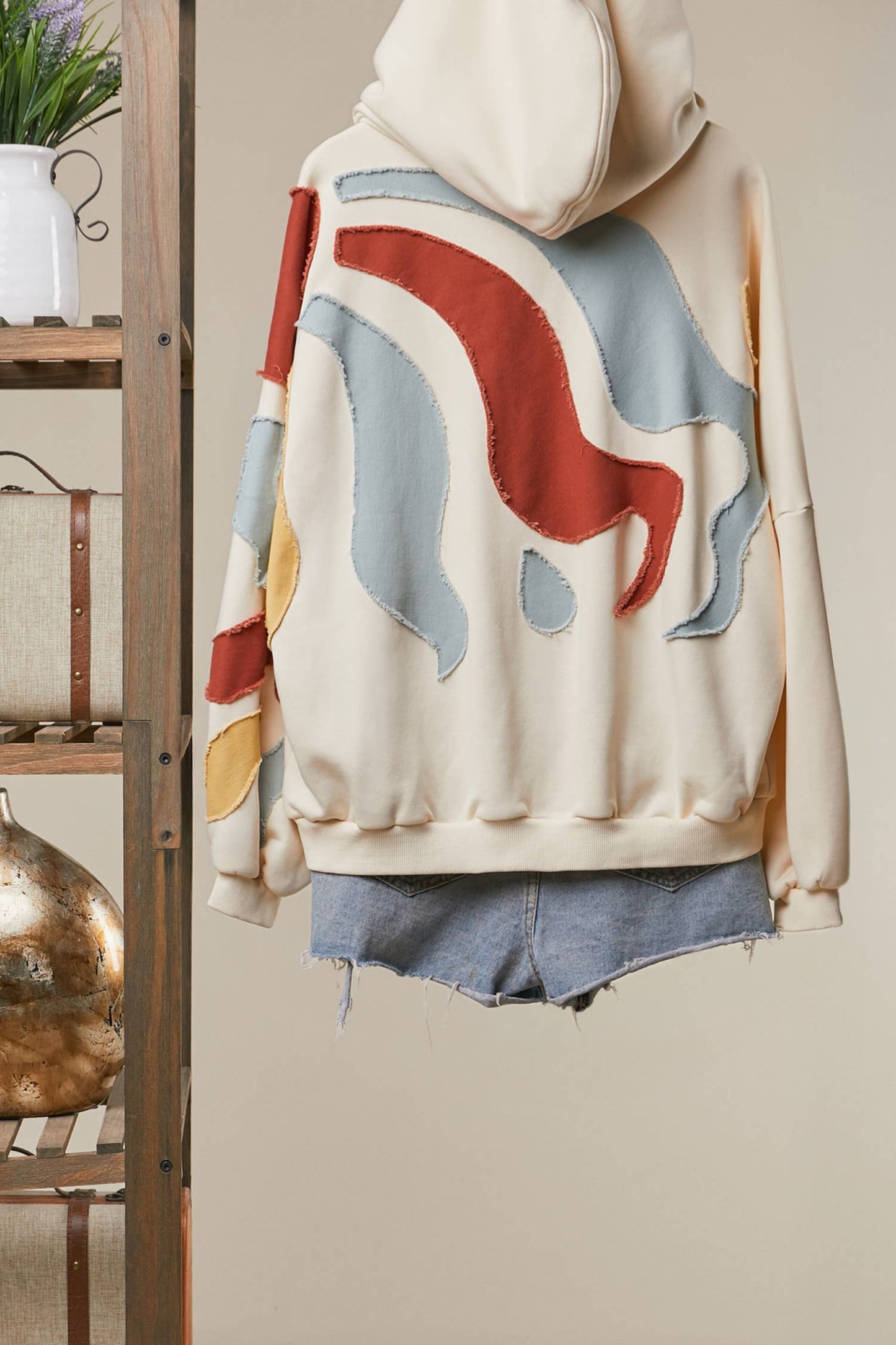 Abstract Patch Hoodie with Kangaroo Pocket
