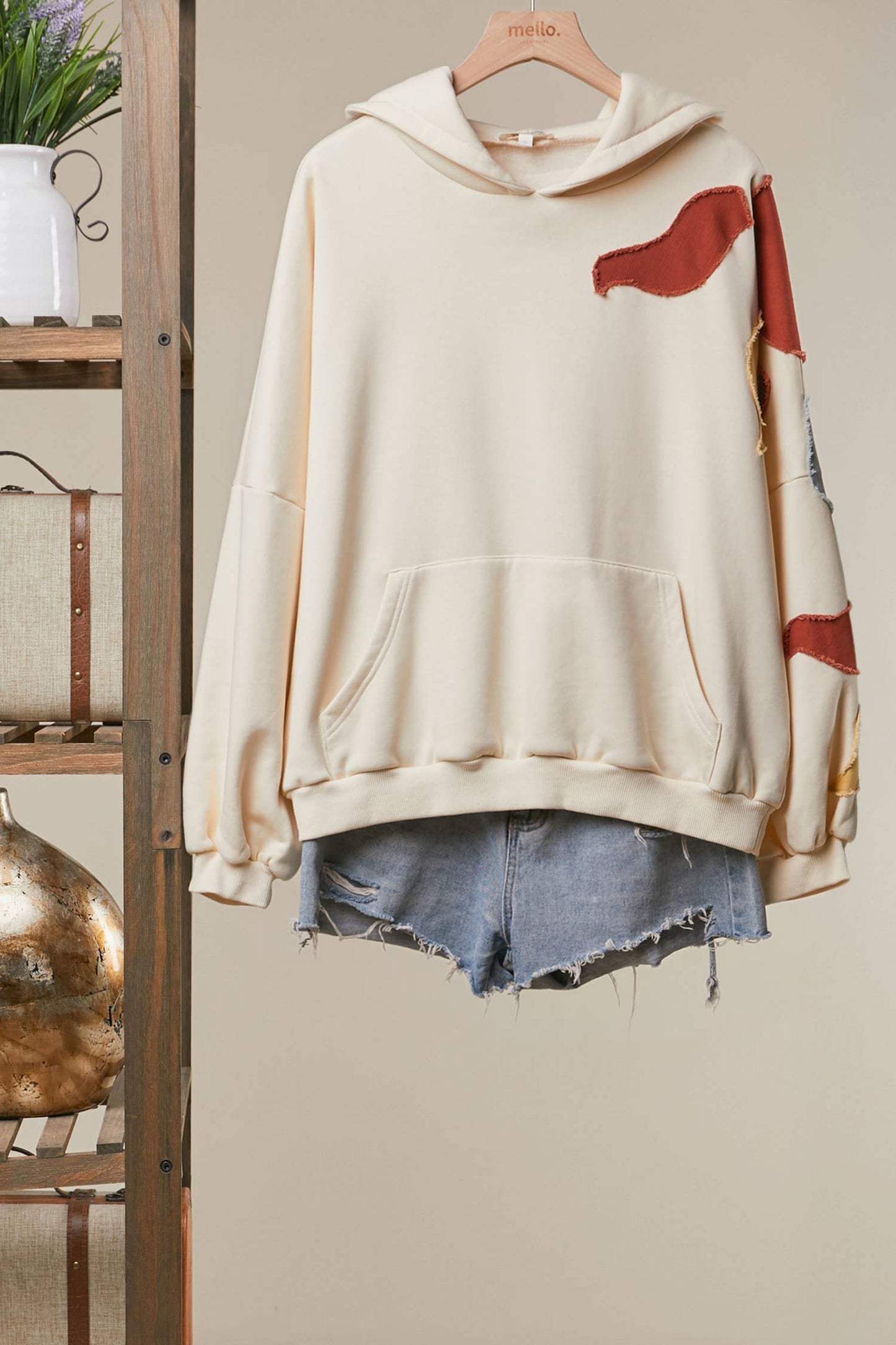 Abstract Patch Hoodie with Kangaroo Pocket