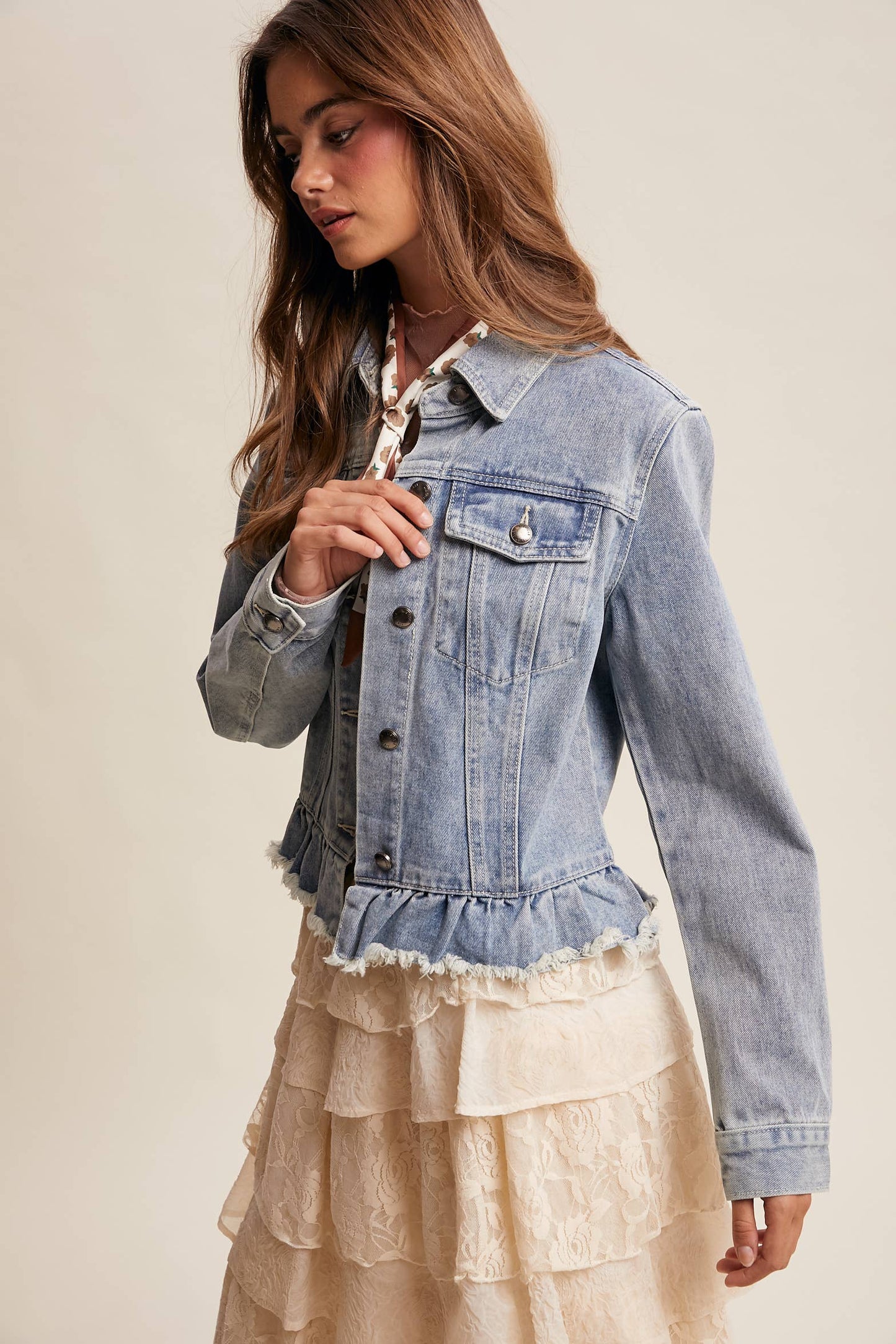 Ruffled Hem Denim Jacket LJ0236