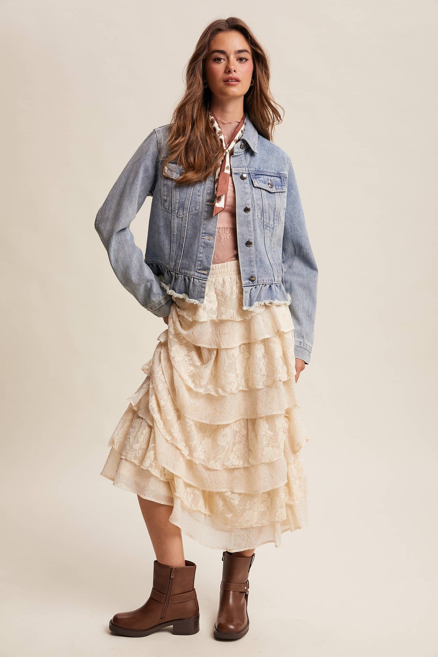 Ruffled Hem Denim Jacket LJ0236