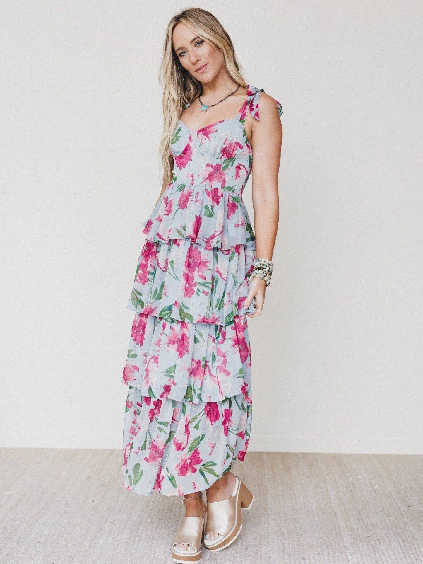 Lila Bloom Maxi Dress - Dusty Blue