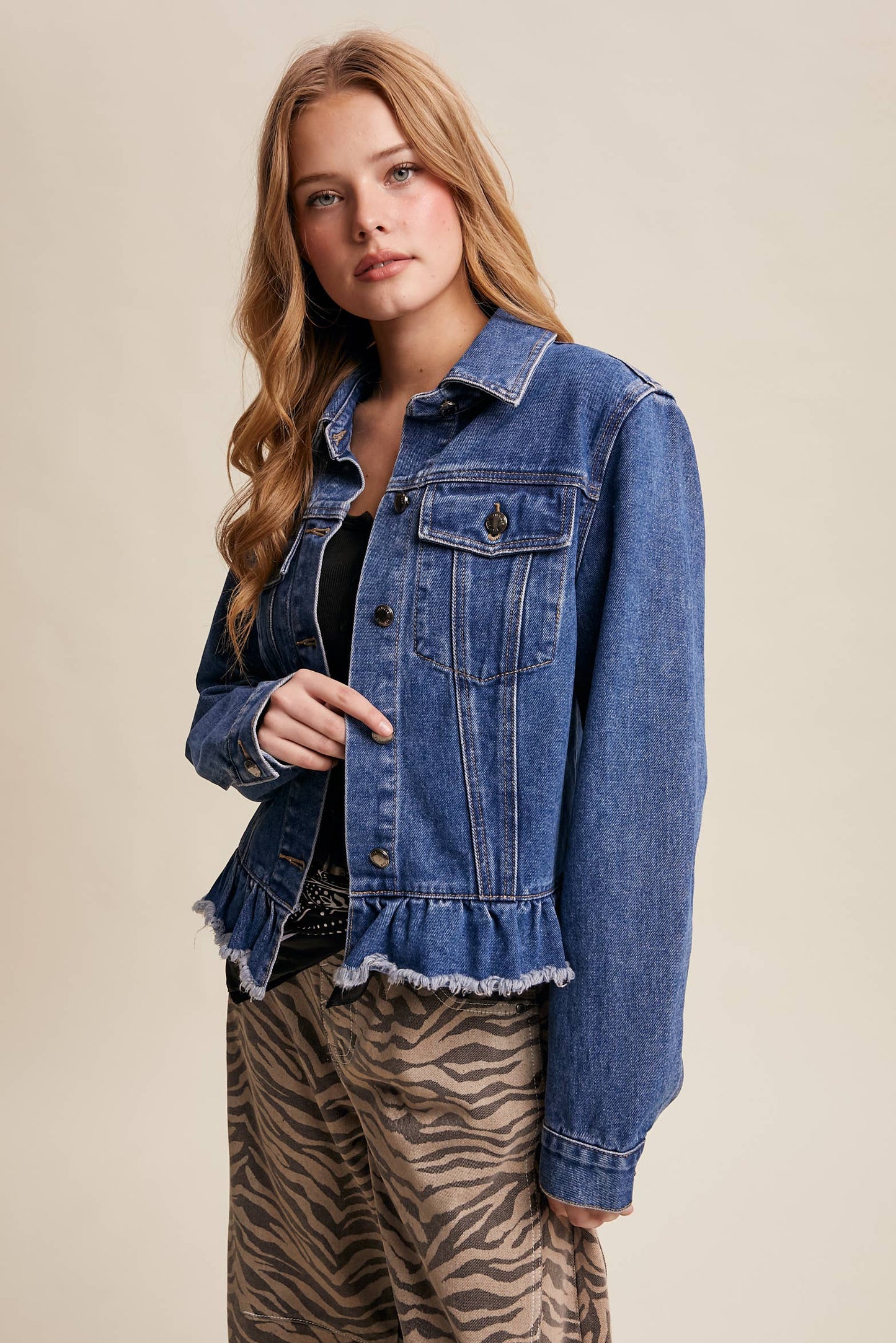 Ruffled Hem Denim Jacket LJ0236
