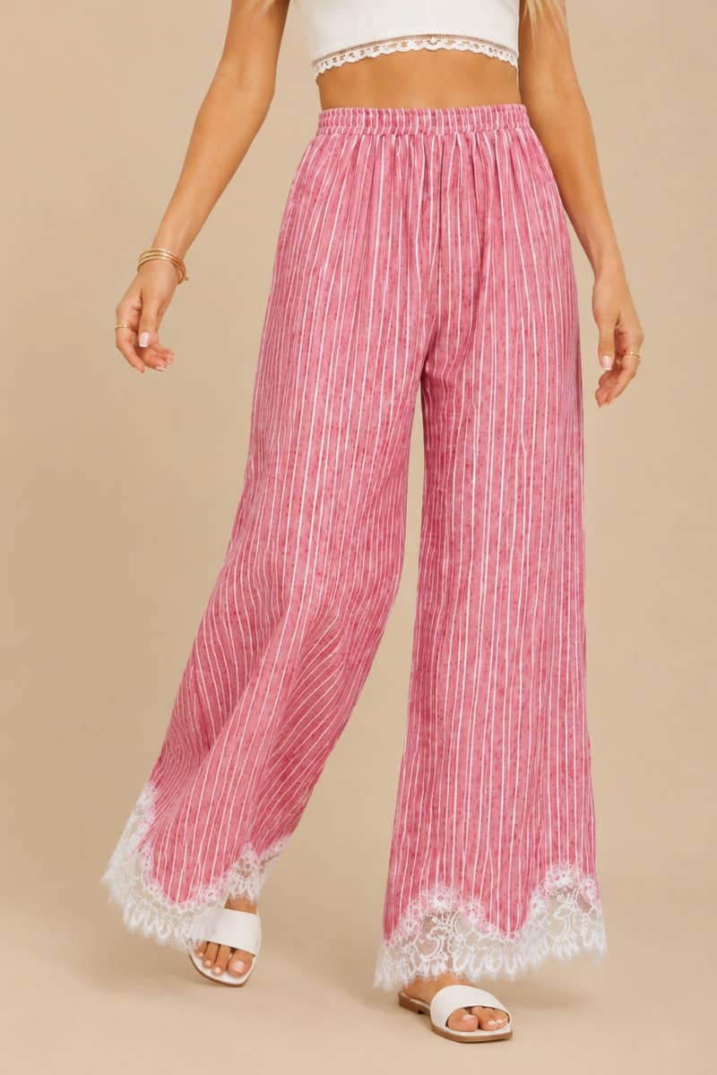 Lace-Trimmed Wide-Leg Pants