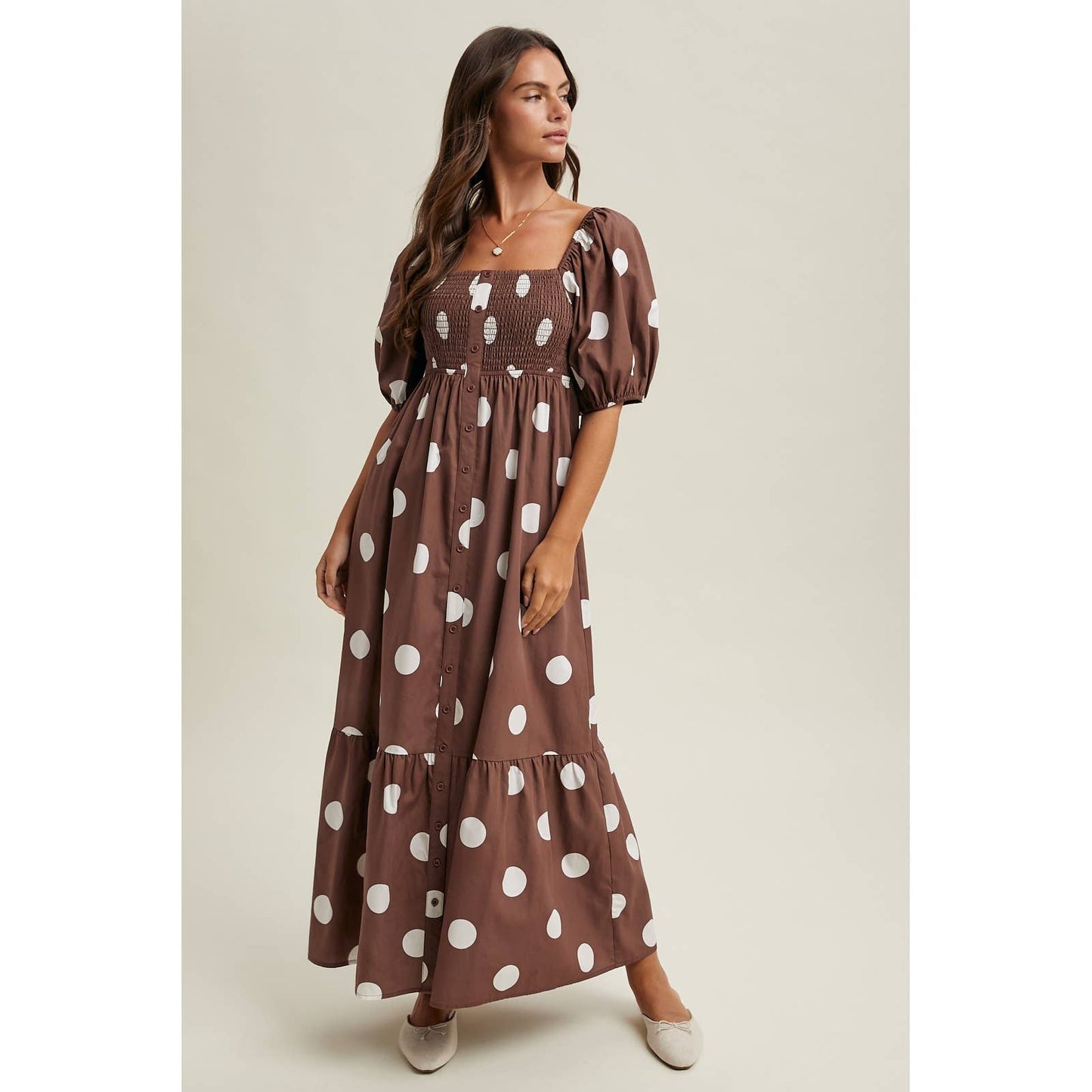 POLKA DOT PUFF SLEEVE MAXI DRESS / WL25-12140