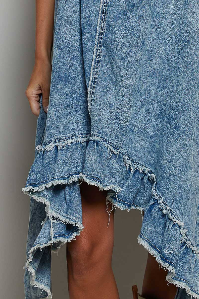 Crochet Patch Sleeveless Solid Crafted Denim Casual Dress