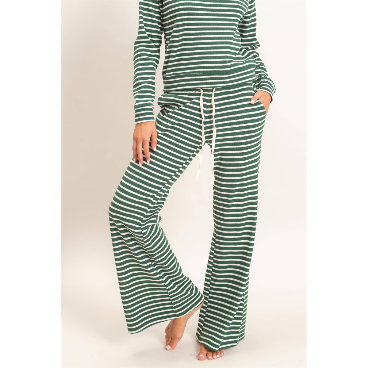 Low Rise Striped Waffle Knit Pants
