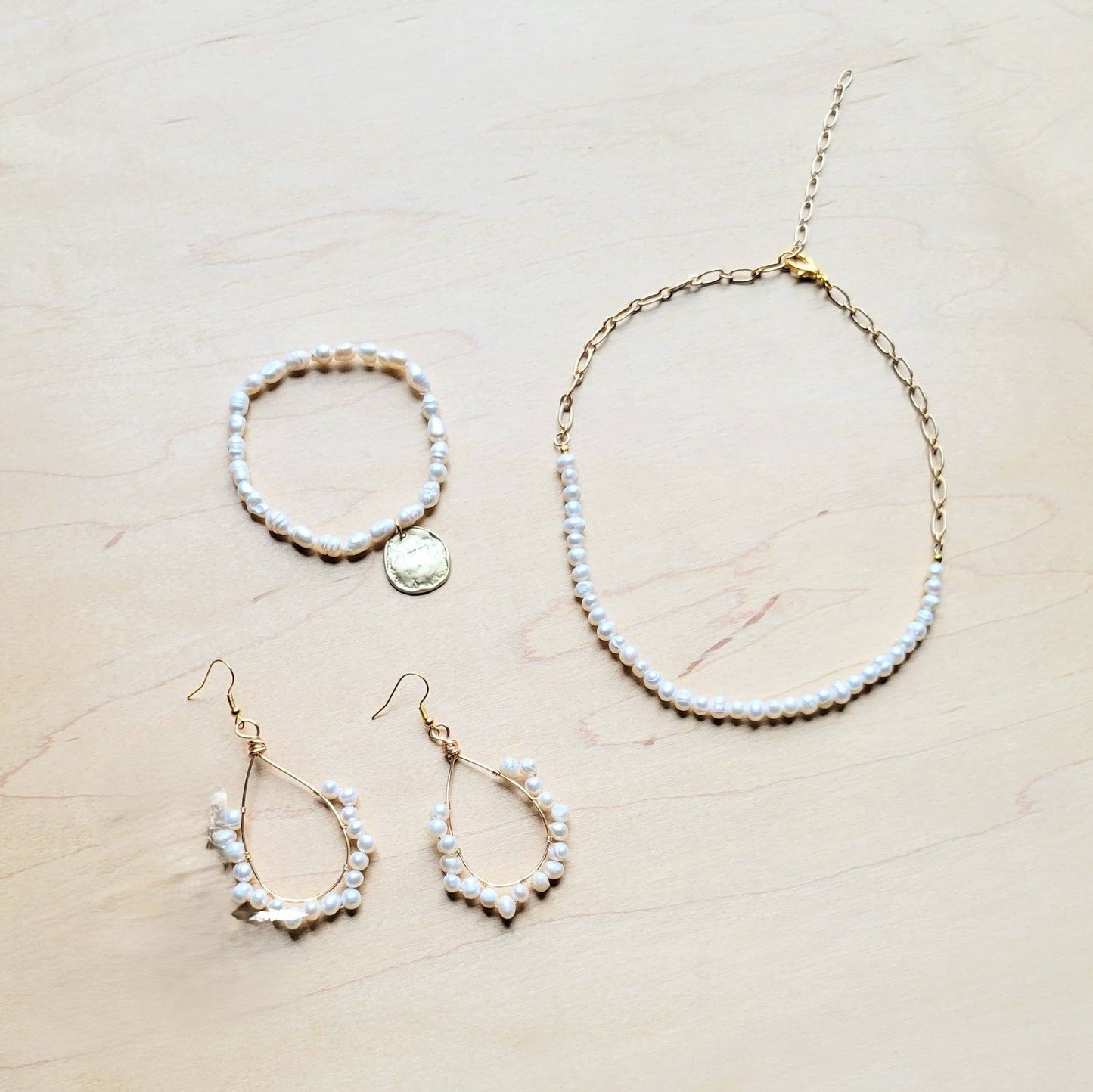 Wire Wrapped Freshwater Pearl Beaded Hoop Earrings 218y