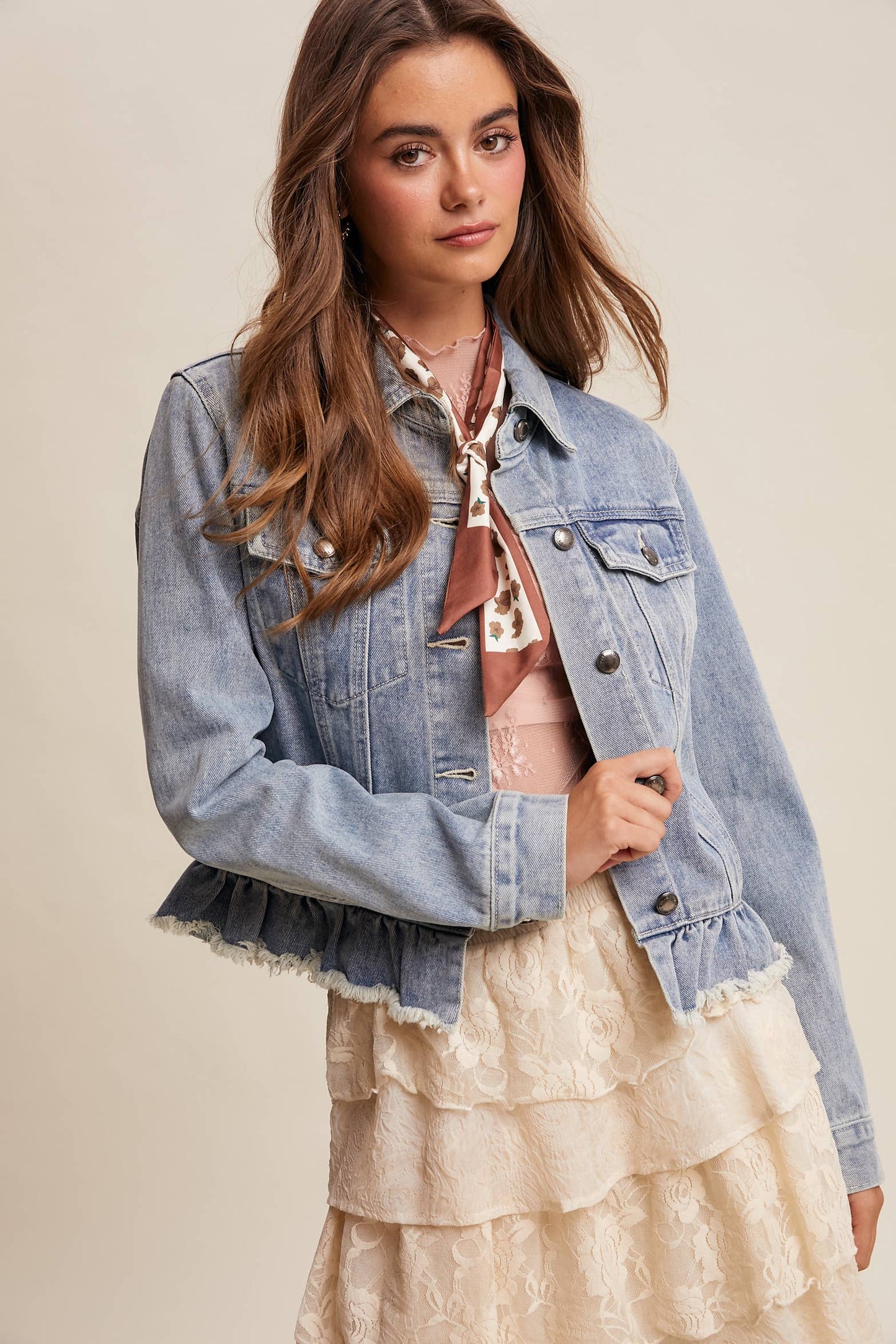 Ruffled Hem Denim Jacket LJ0236