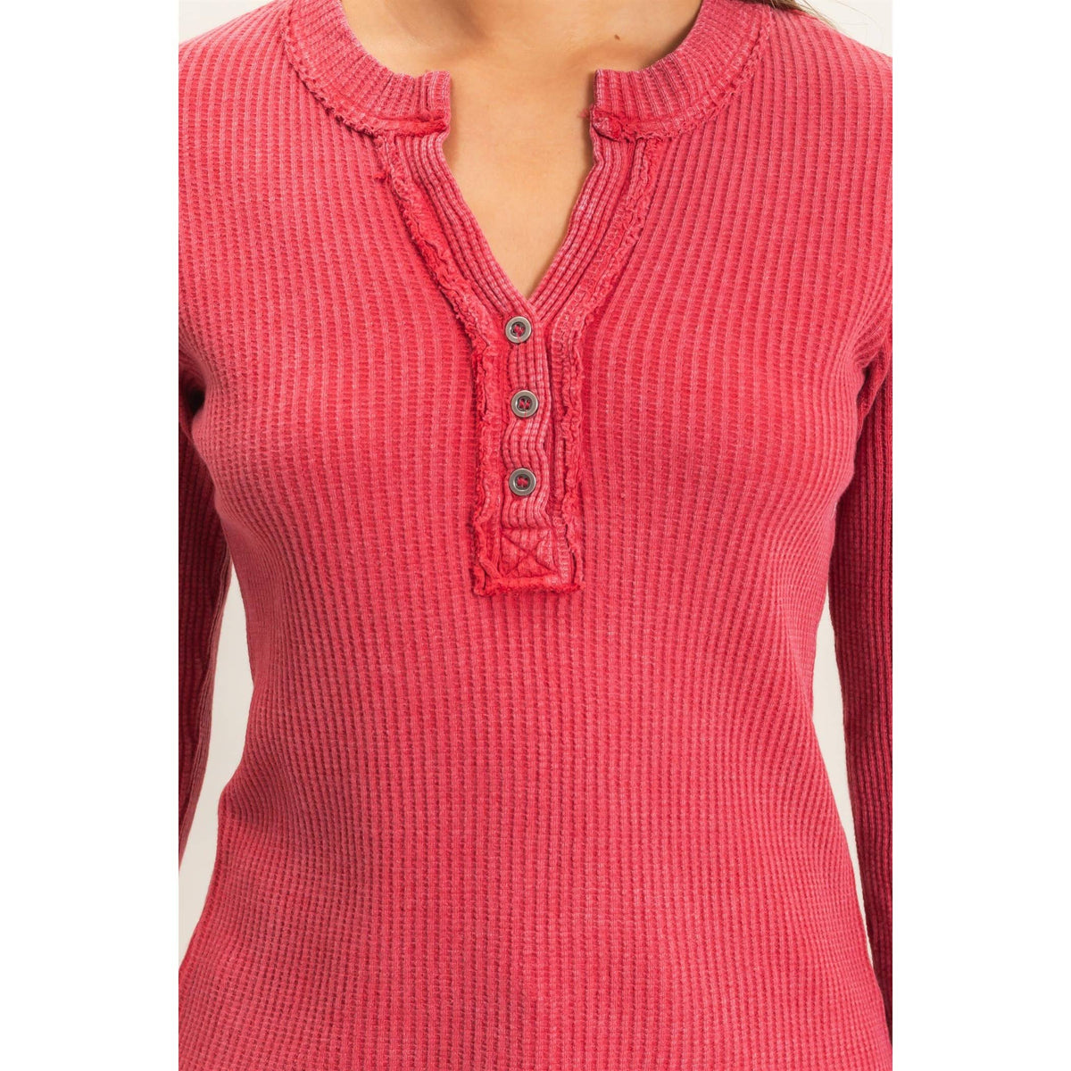 Mineral Wash Waffle Henley Long Sleeve Top