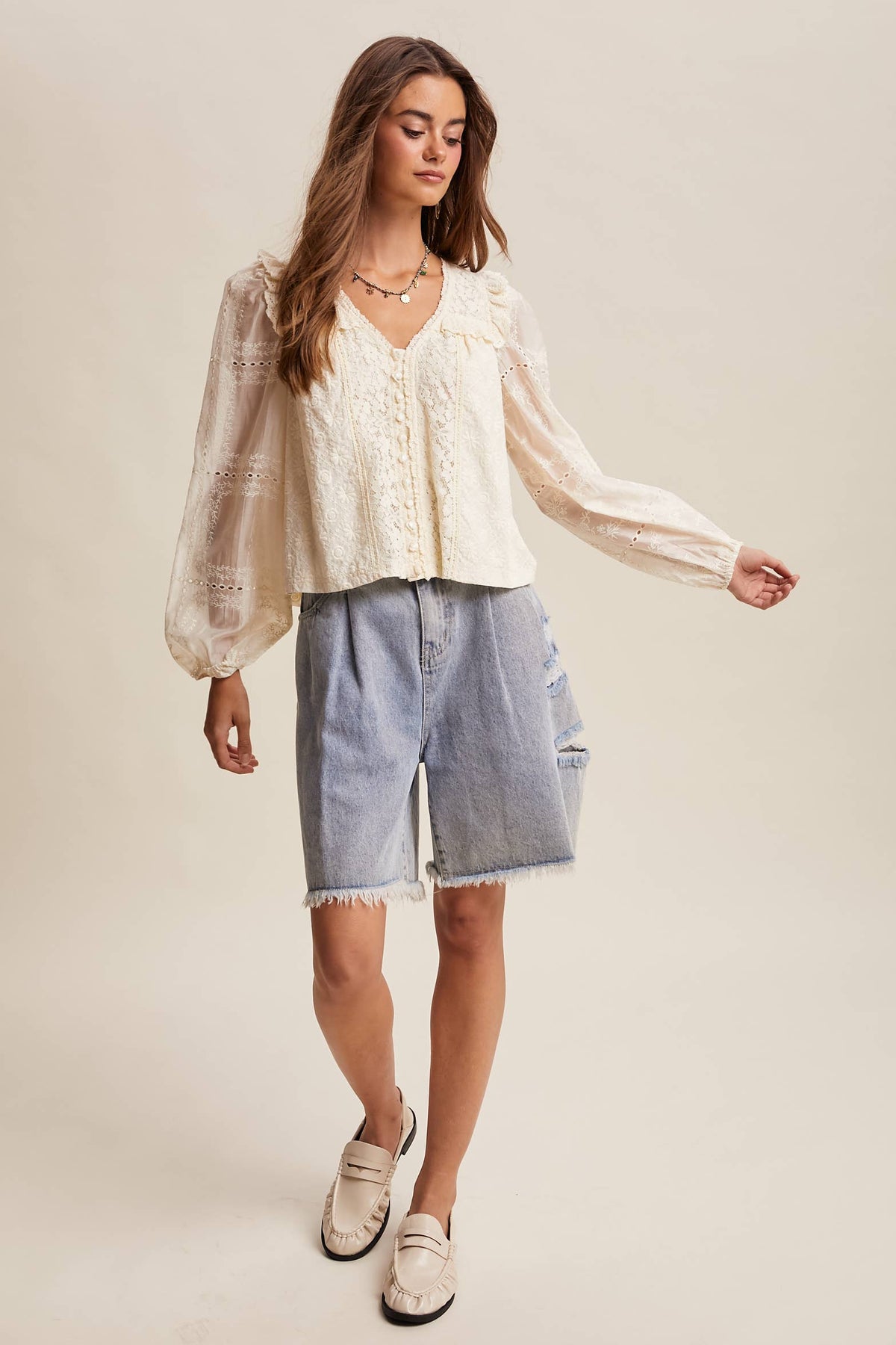 Delicate Embroidered Lace Blouse LT1389