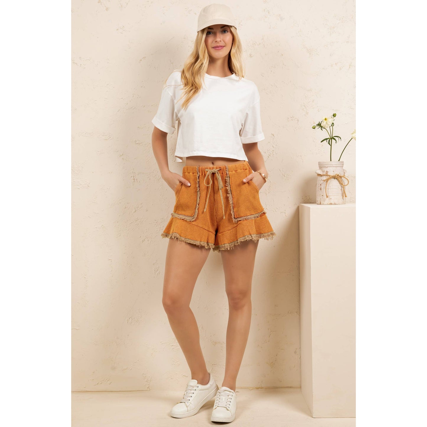 WAFFLE FRINGE CARGO SHORTS (SH7625)