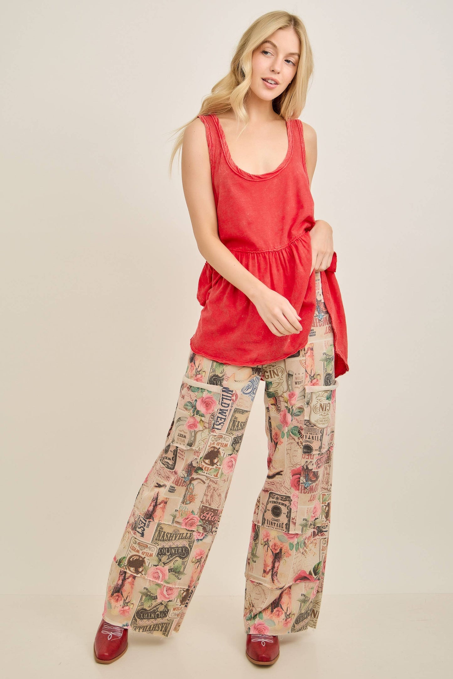 Vintage-inspired Collage Printed Terry Lounge Pants