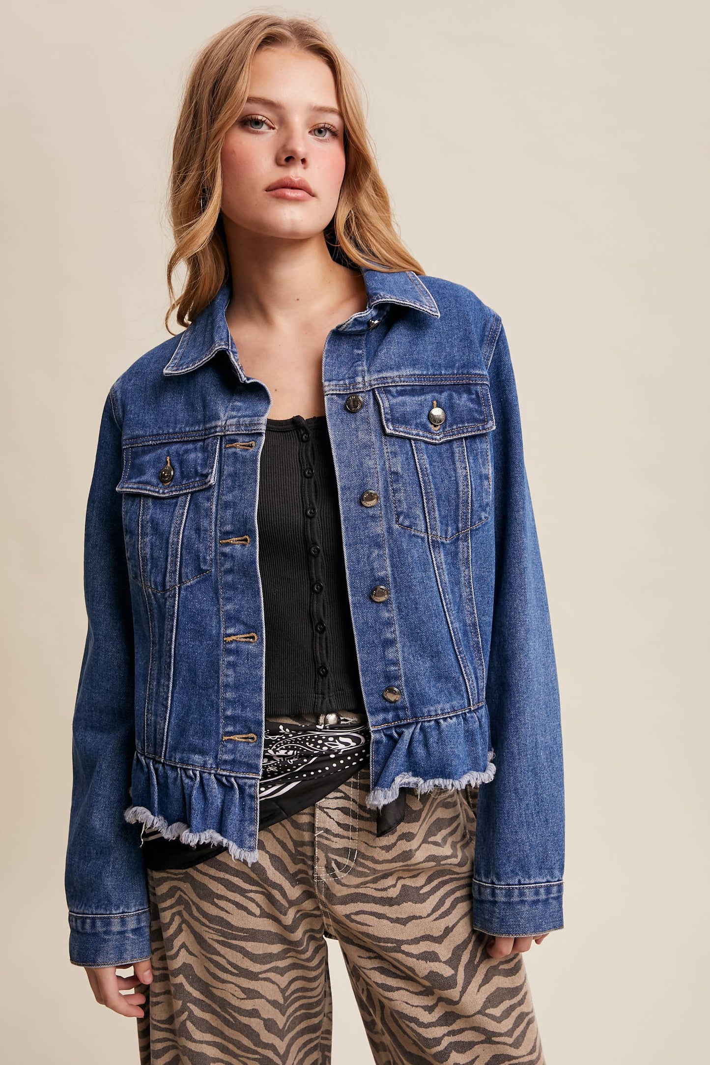 Ruffled Hem Denim Jacket LJ0236