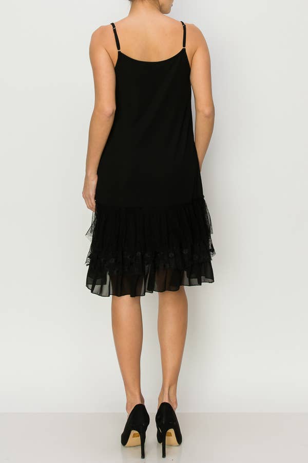 Layered Lace Hem Slip Dress / Extender-4672 BK