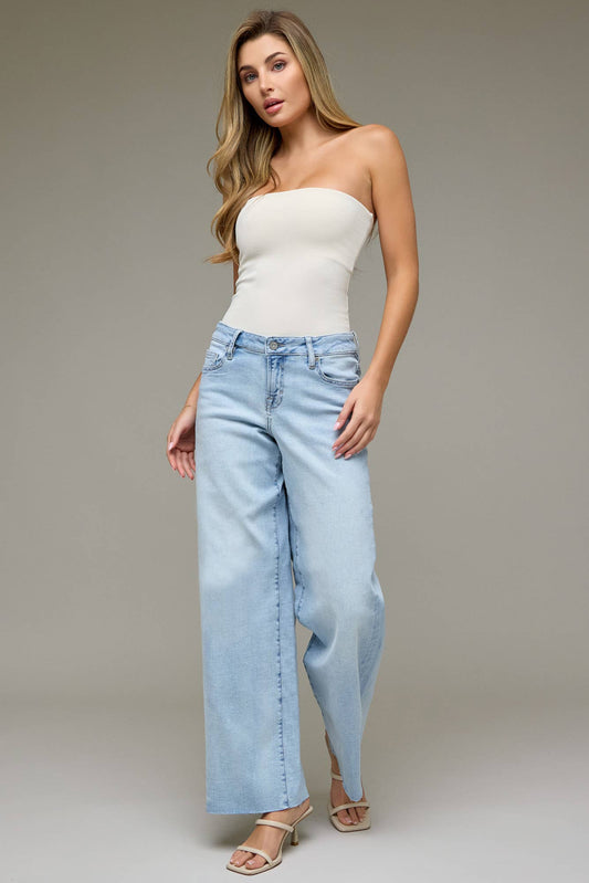 Light Wash Stretch Mid Rise 31" Inseam Wide Leg