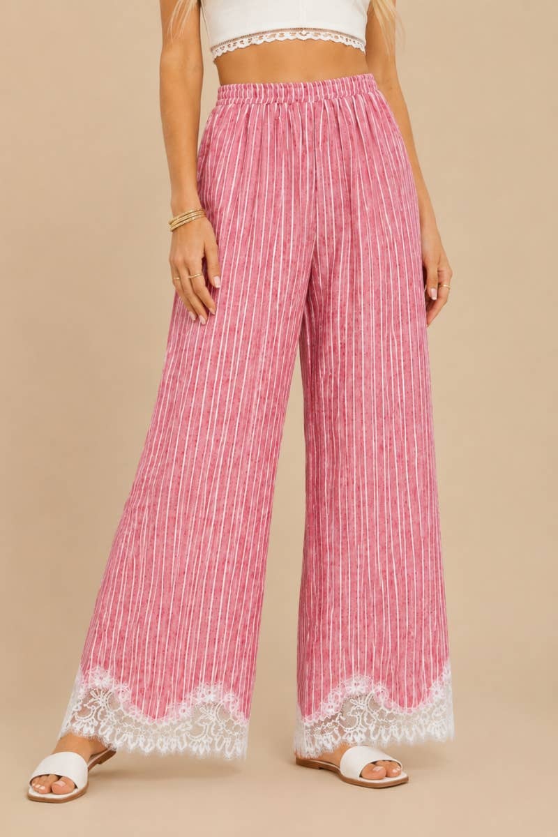 Lace-Trimmed Wide-Leg Pants