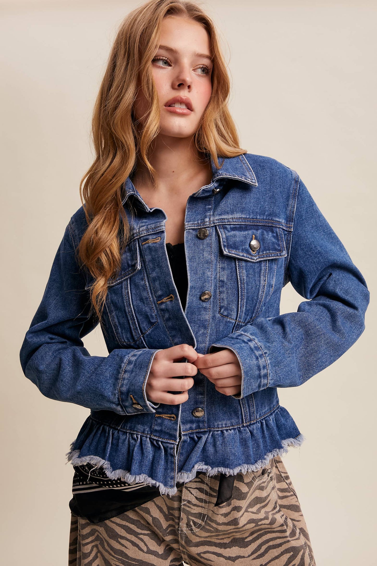 Ruffled Hem Denim Jacket LJ0236
