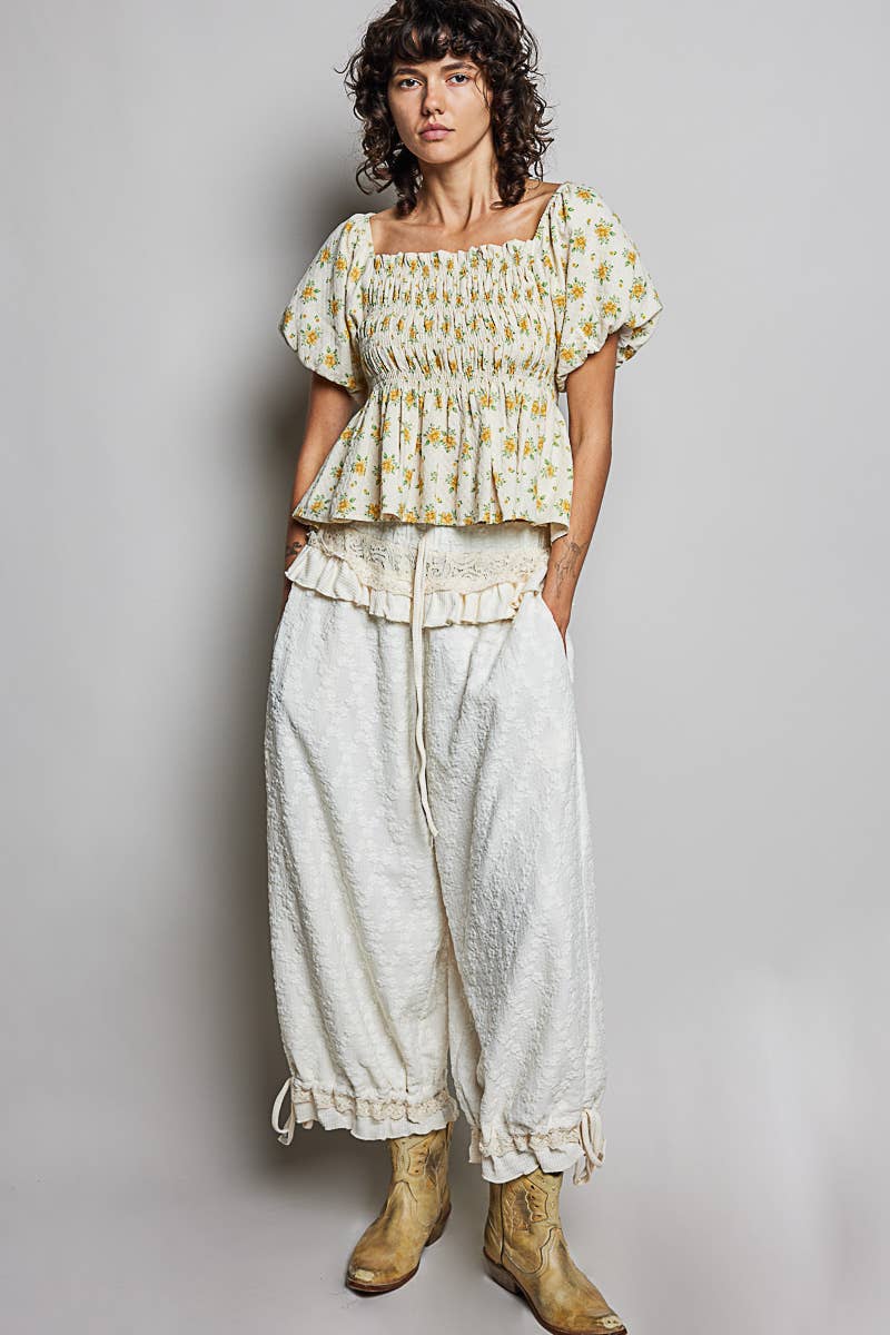 High-Rise Lace Ruffle Elastic Waistband Jogger Pants