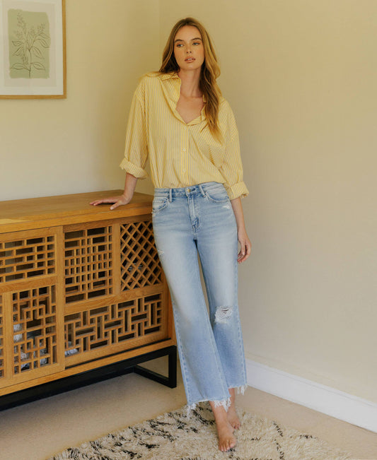 HIGH RISE DISTRESSED CROP SLIM WIDE JEANS F6037