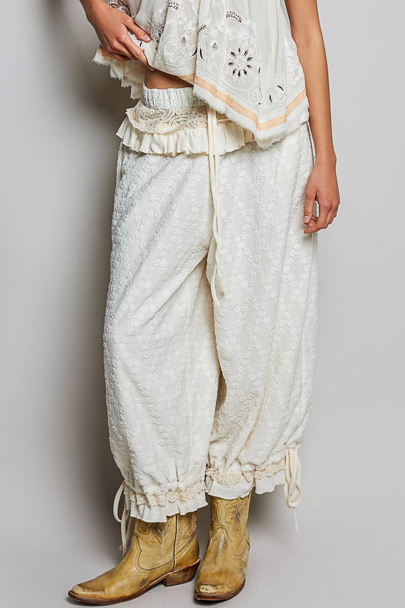 High-Rise Lace Ruffle Elastic Waistband Jogger Pants