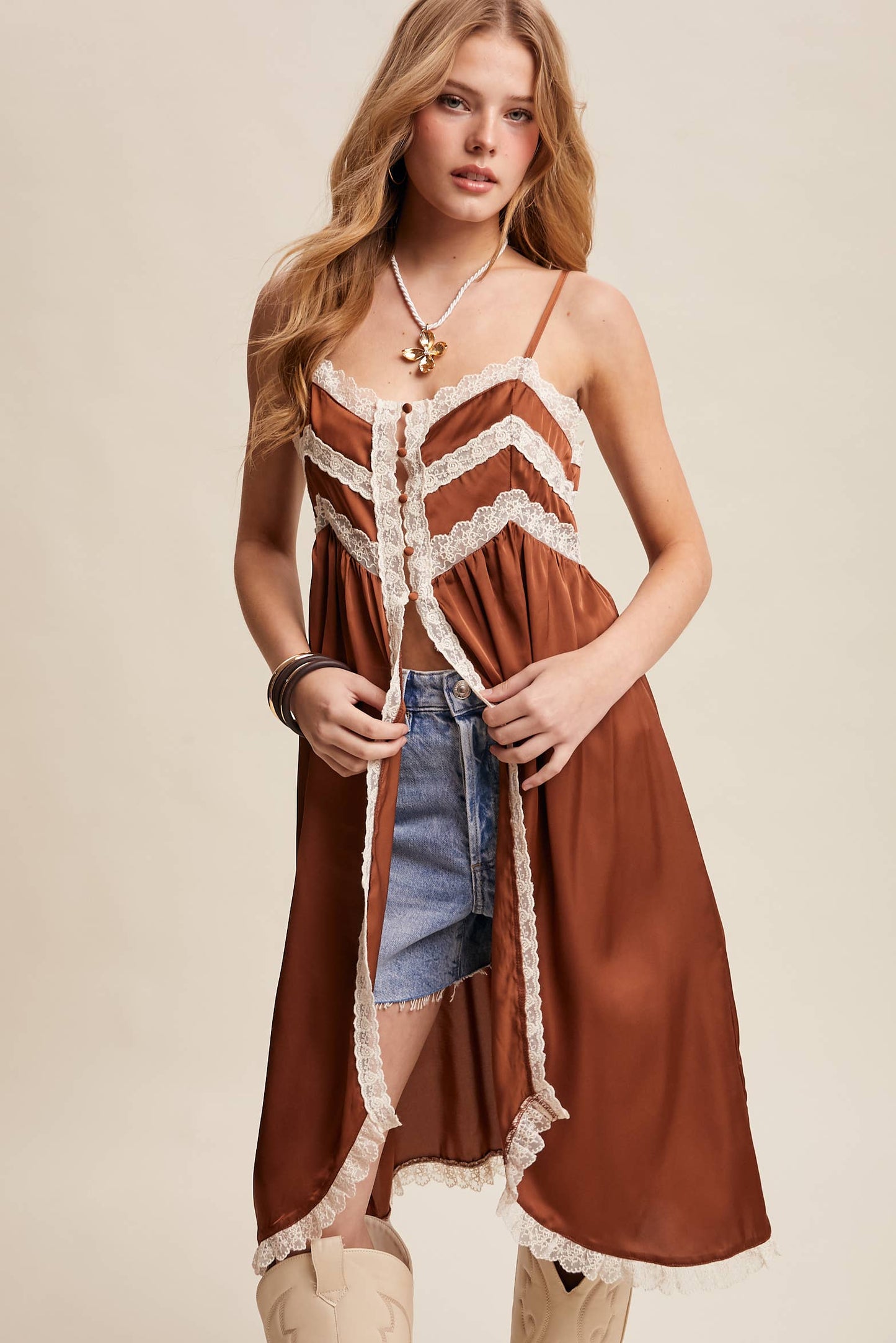 Lace Trim Maxi Cami Top LVT023