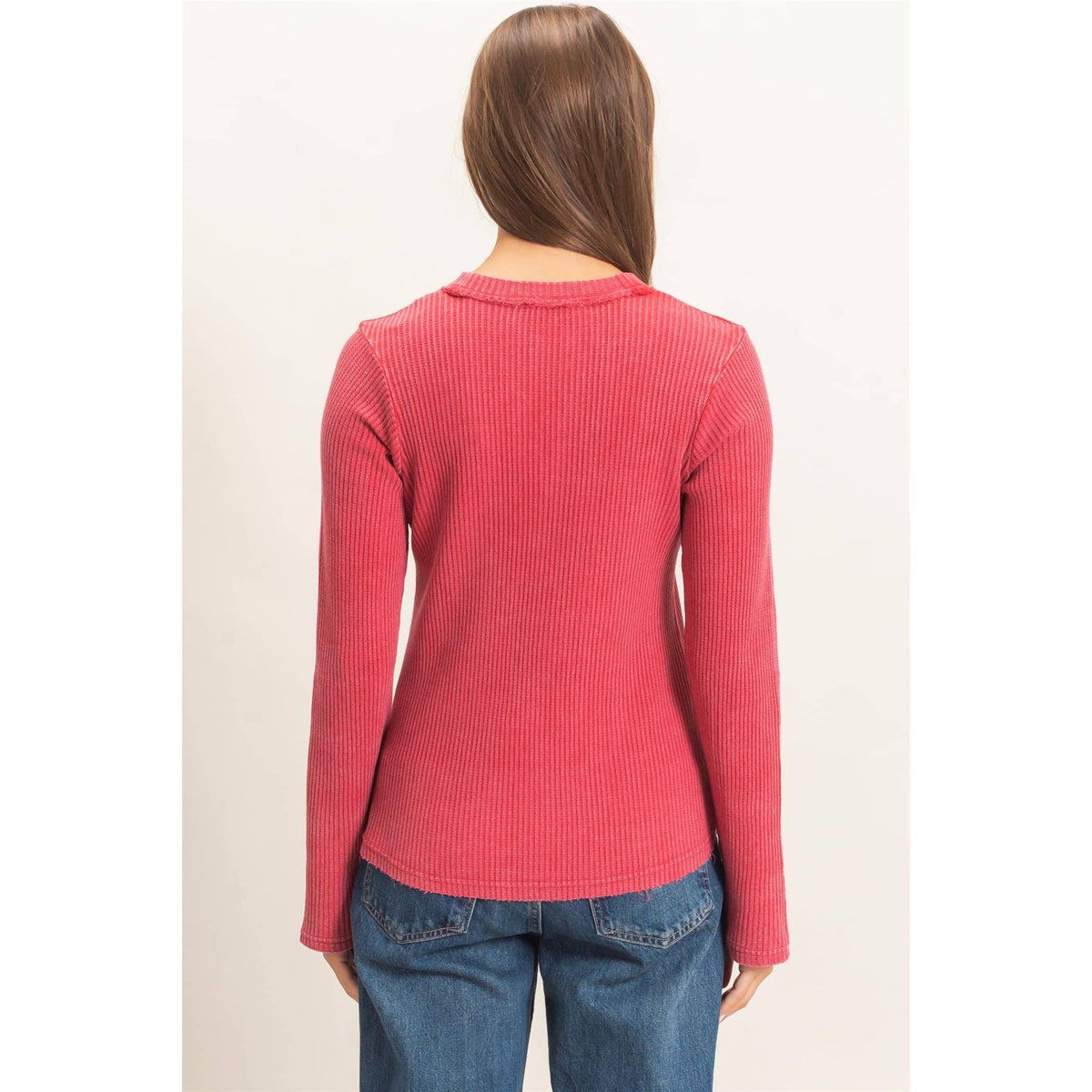 Mineral Wash Waffle Henley Long Sleeve Top