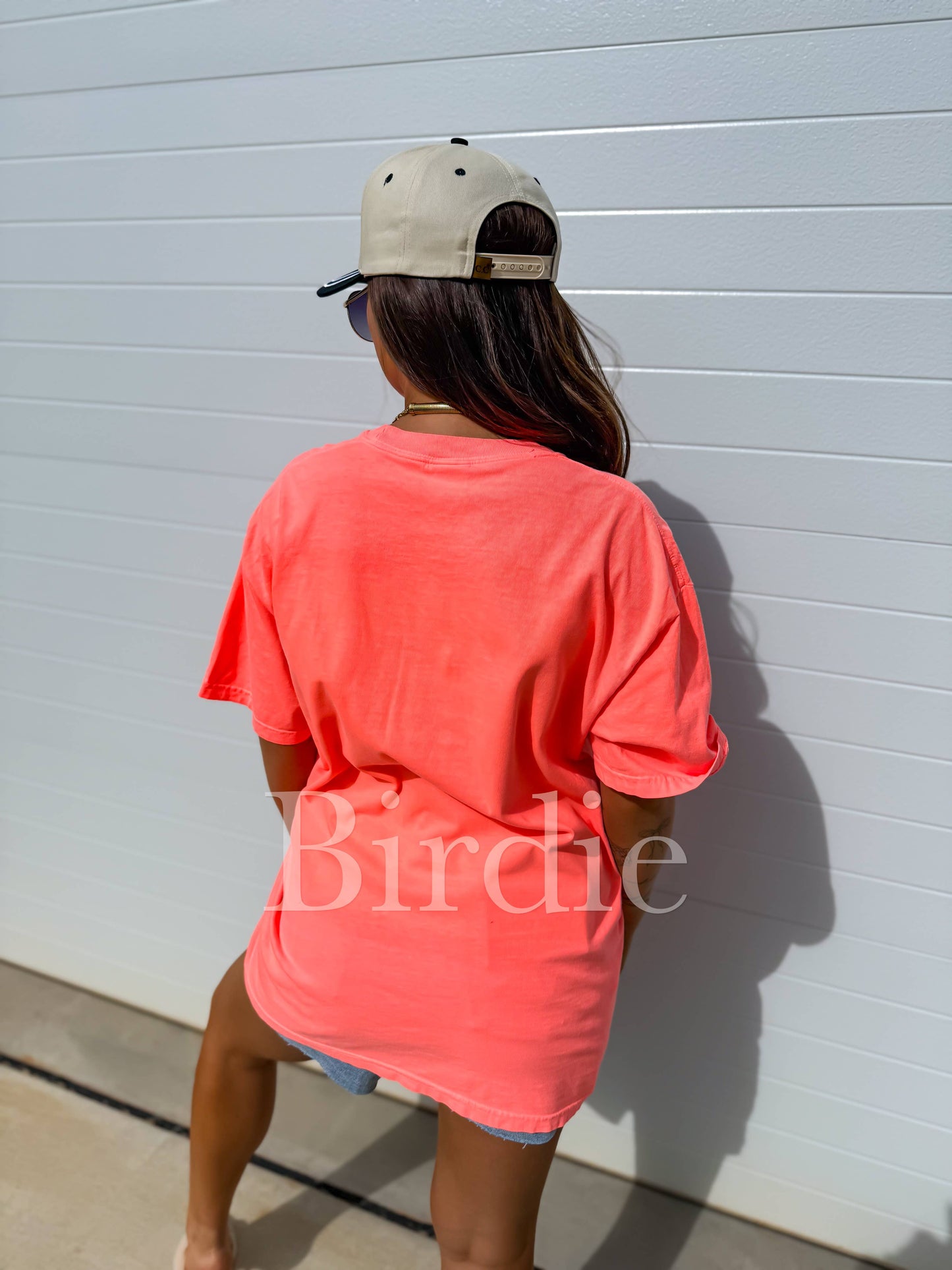 Leopard Lake Bum Graphic Tee on Neon Red Orange