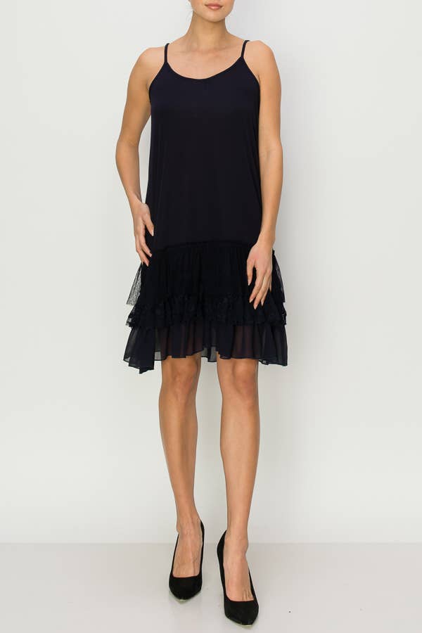 Layered Lace Hem Slip Dress / Extender-4672 BK