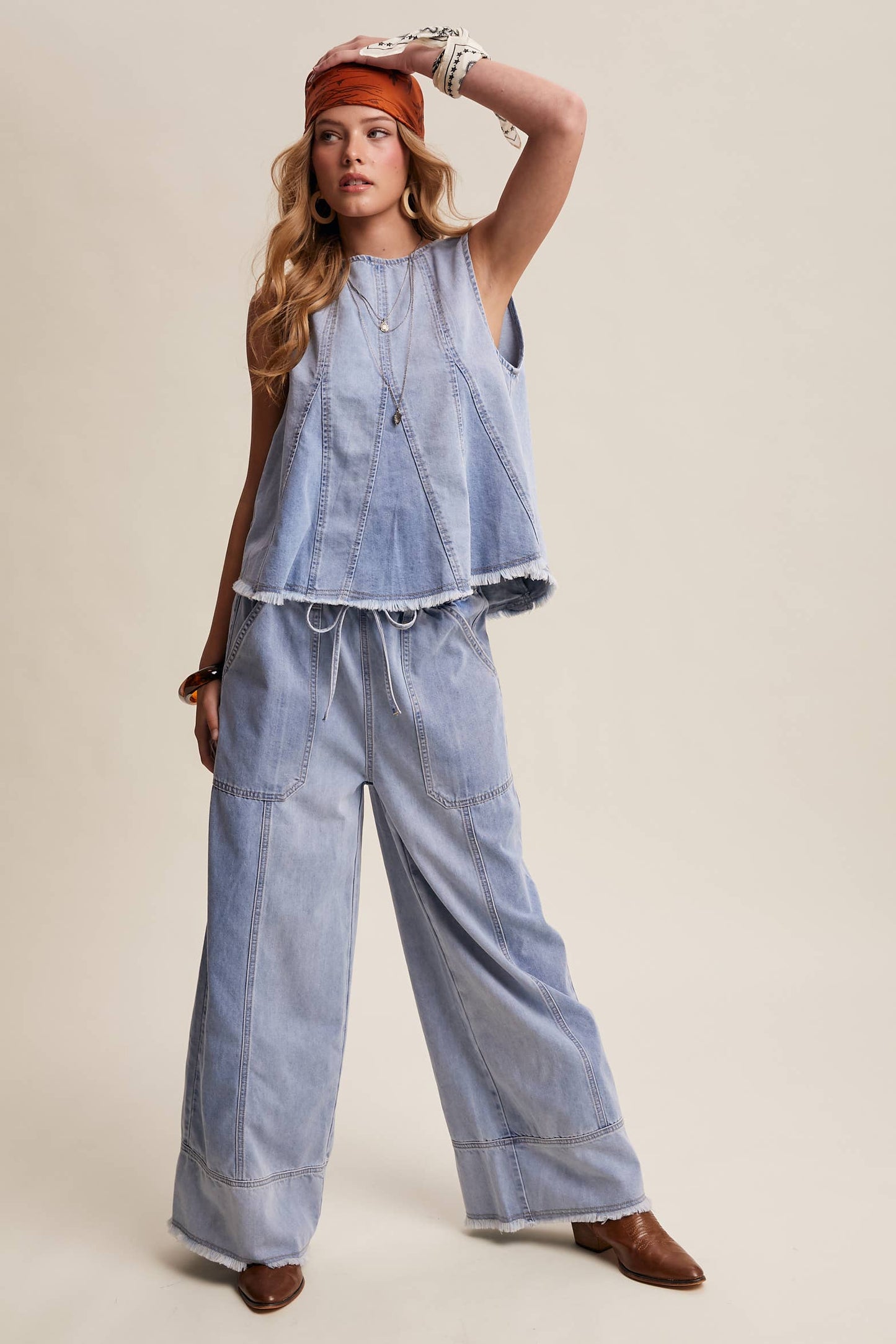 Washed Denim Tank & Wide-Leg Pants Set LSET170
