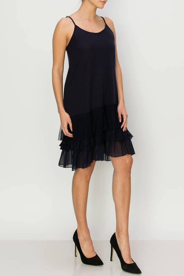 Layered Lace Hem Slip Dress / Extender-4672 BK