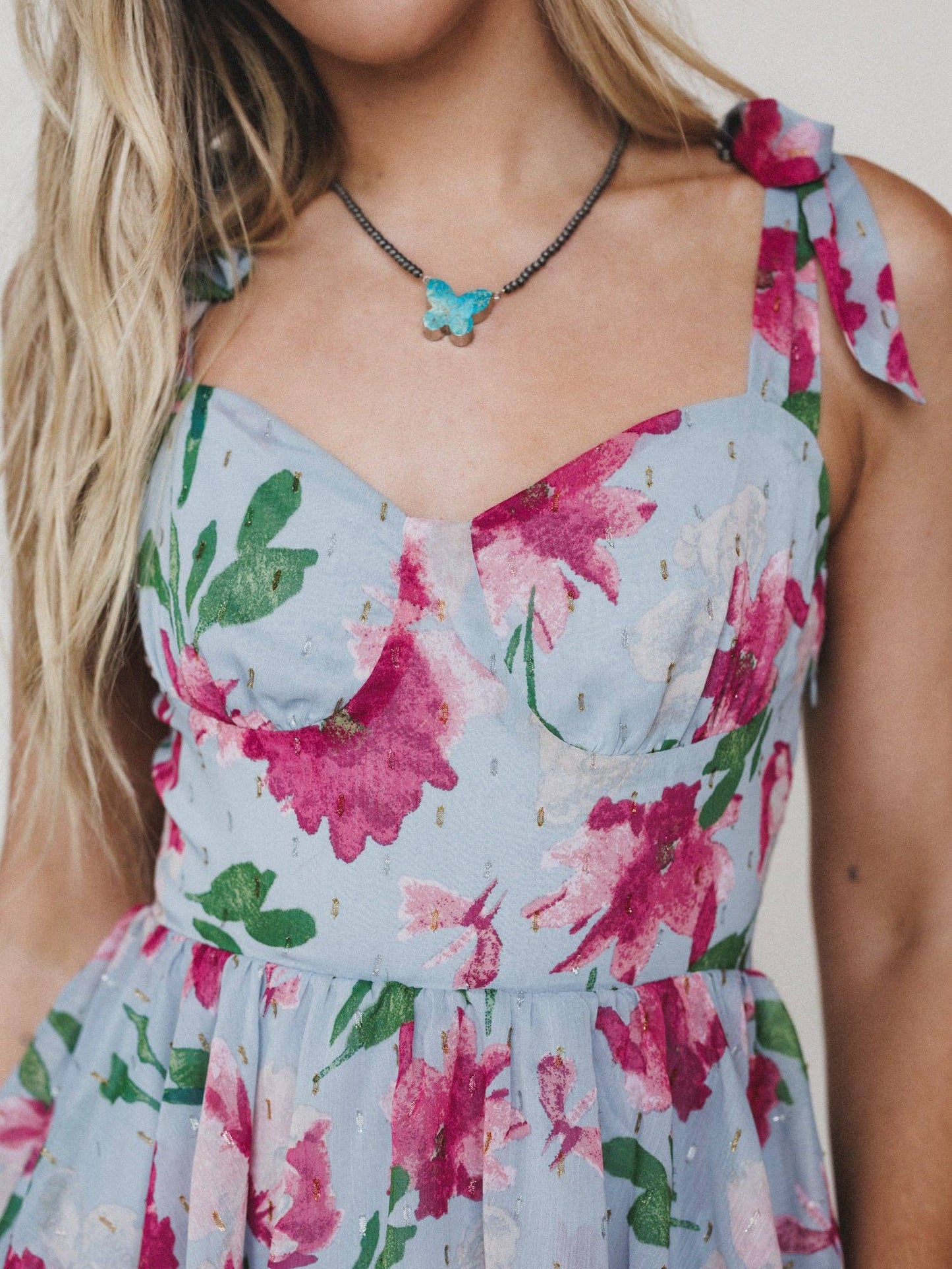 Lila Bloom Maxi Dress - Dusty Blue
