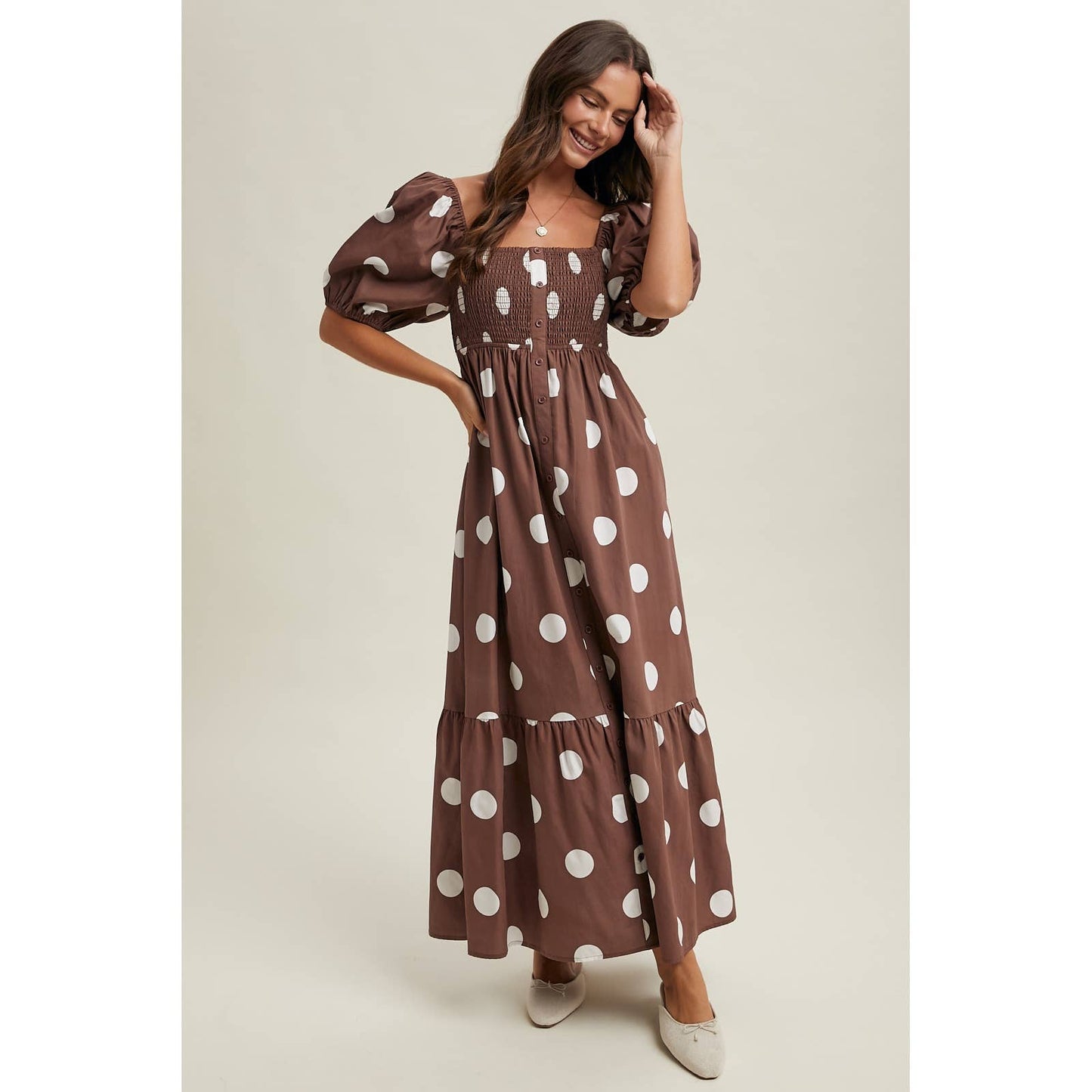 POLKA DOT PUFF SLEEVE MAXI DRESS / WL25-12140