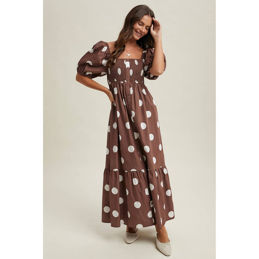 POLKA DOT PUFF SLEEVE MAXI DRESS / WL25-12140