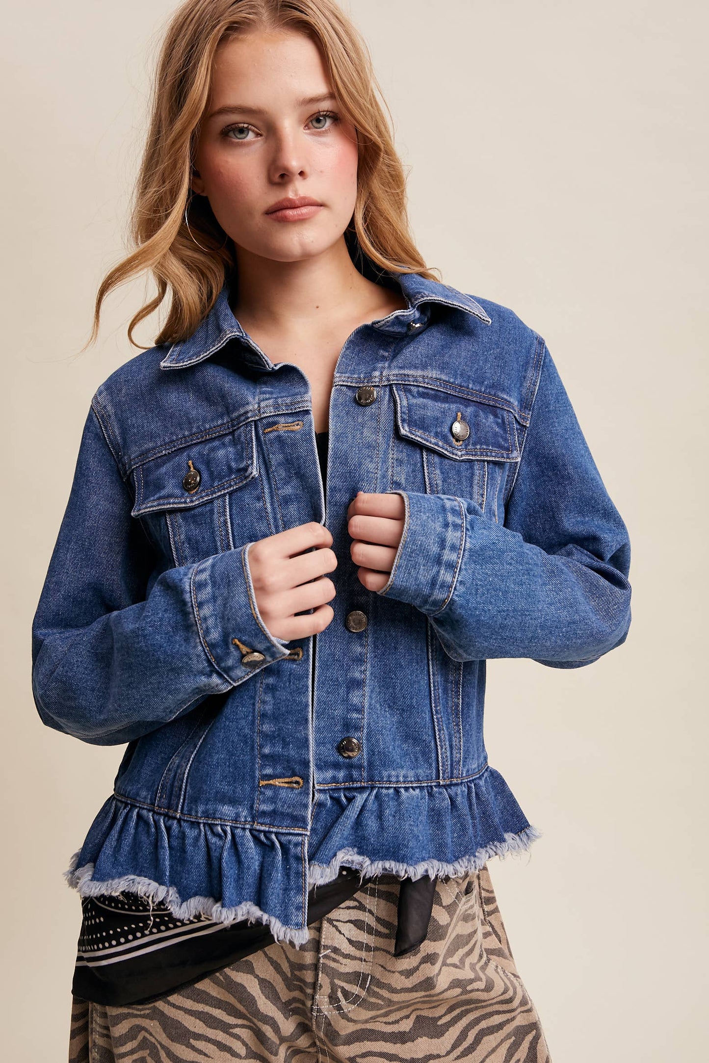 Ruffled Hem Denim Jacket LJ0236