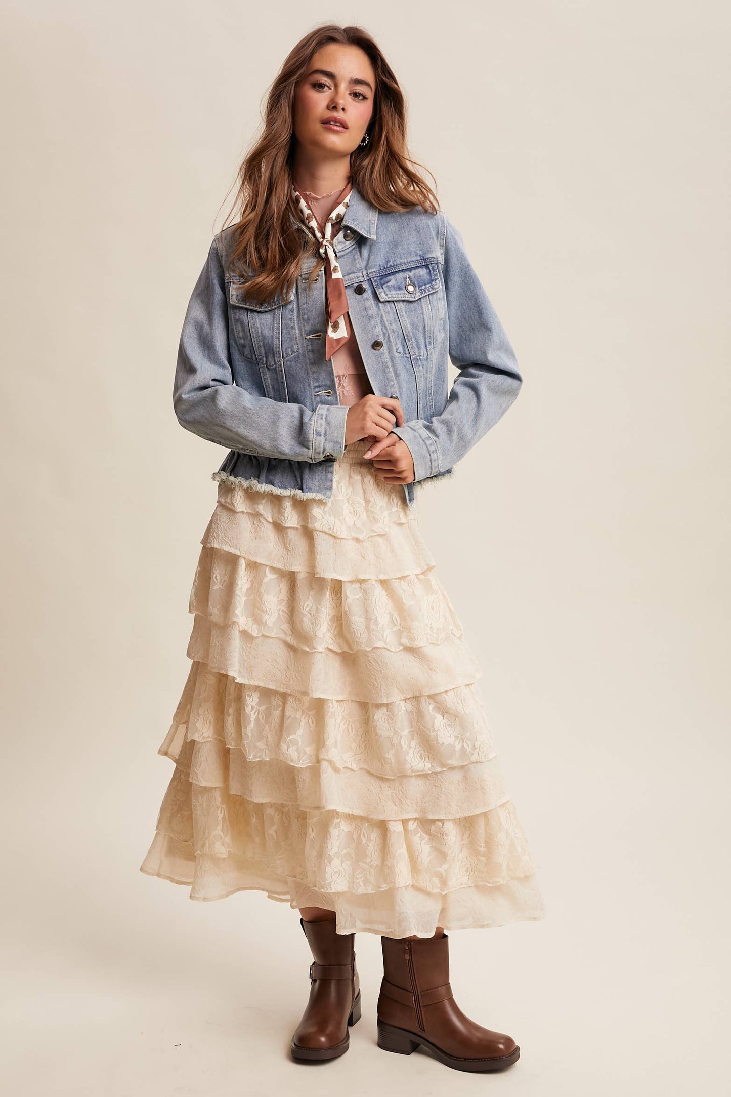 Ruffled Hem Denim Jacket LJ0236