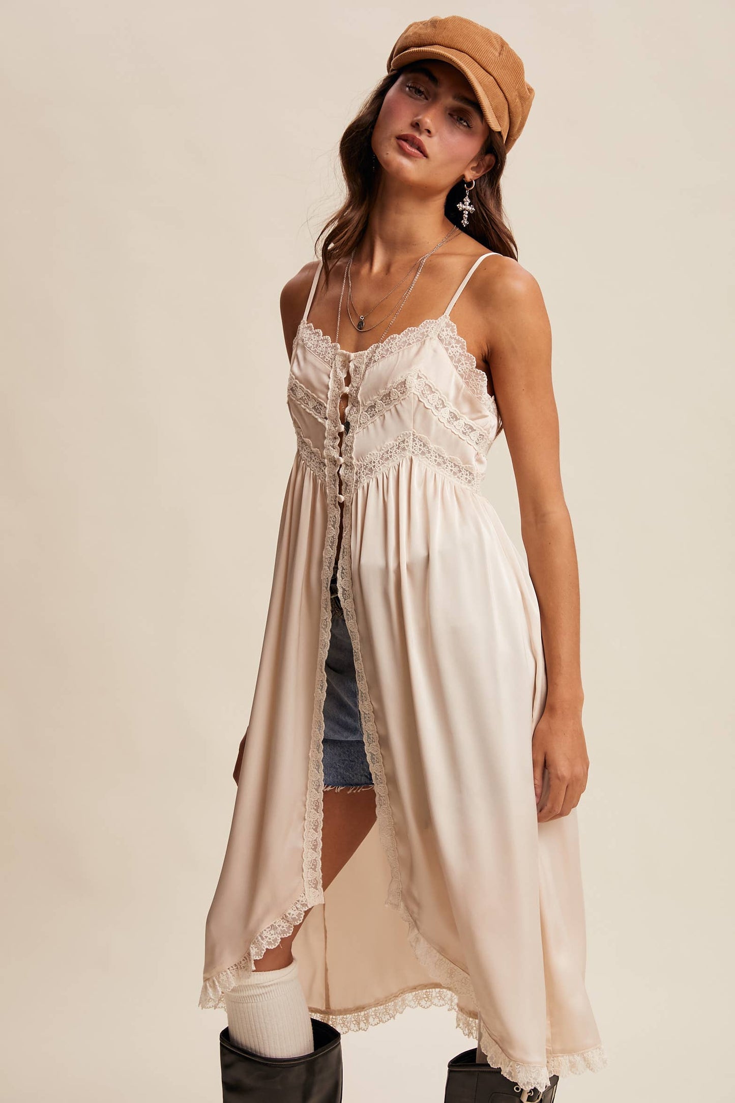 Lace Trim Maxi Cami Top LVT023