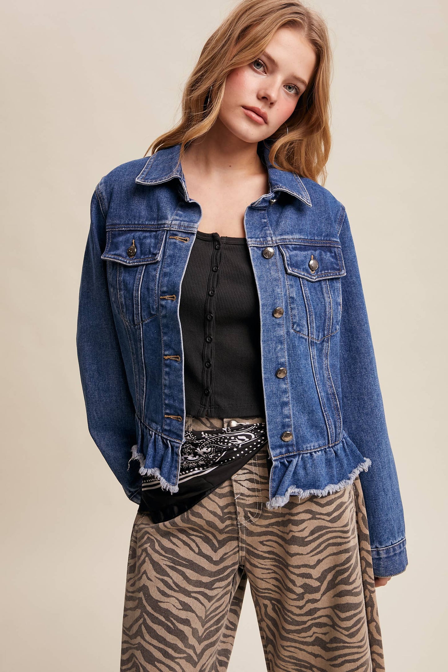 Ruffled Hem Denim Jacket LJ0236